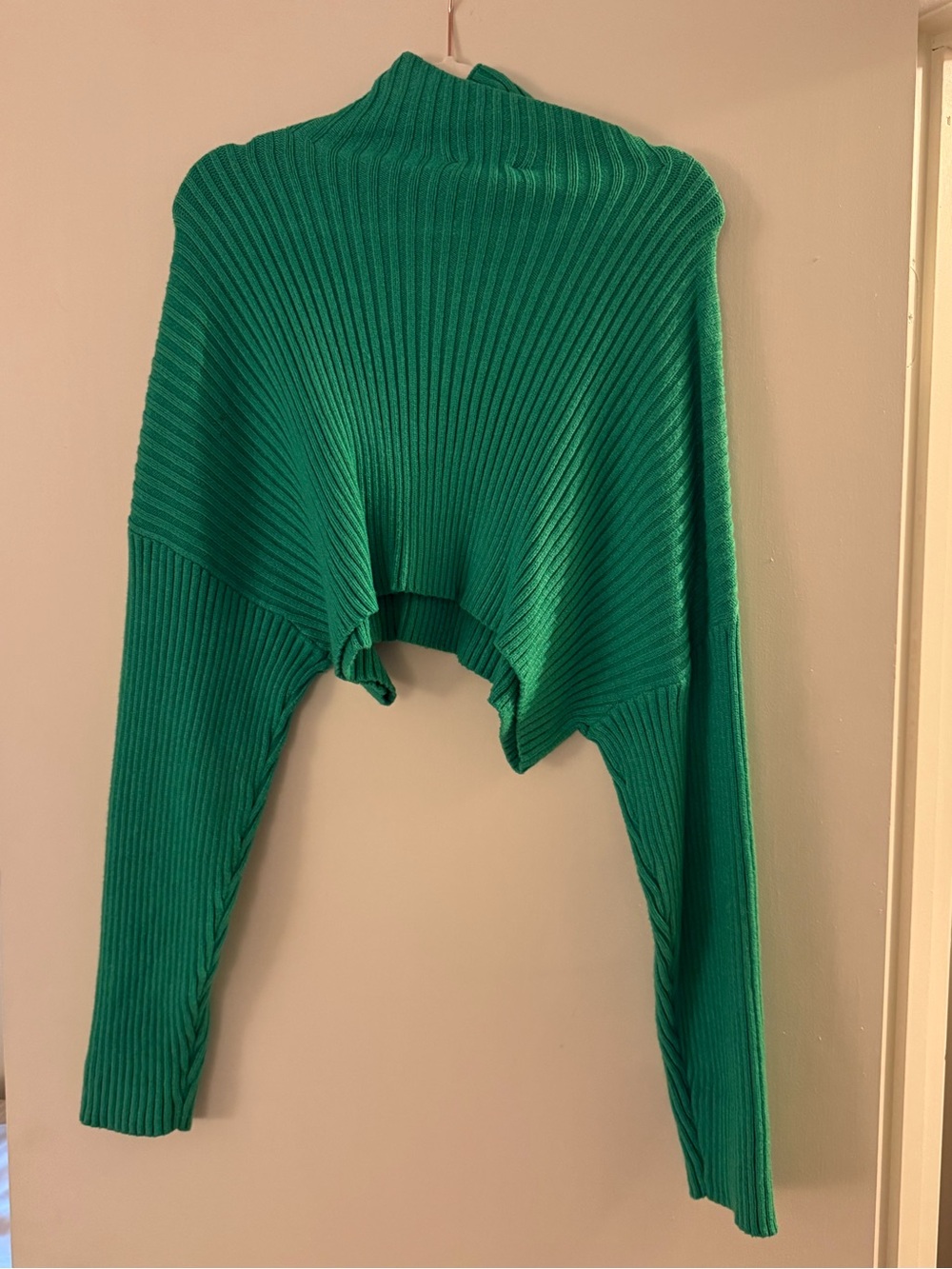 MIMOSA Green Ribbed Turtleneck Cropped Women’s Sweater